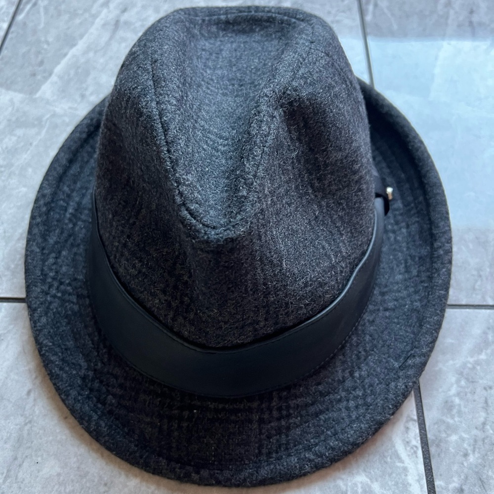 Stetson "All American" Fedora Mens charcoal Textured Herringbone Pattern, Rivet